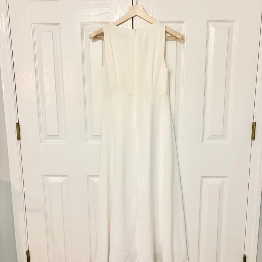 White House Black Market Flowy Wide Leg Overlay Ivory Jumpsuit 6P - Picture 7 of 12